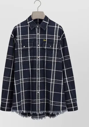 Dior denim shirt jacket plaid pattern pockets hem