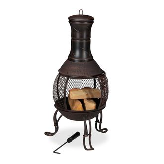 Relaxdays Relaxdays Chimenea Jard&iacute;n, Estufa Le&ntilde;a, Brasero Exterior, Protecci&oacute;n Antichispas, Terraza, Altura 89 Cm, Rojo Y Bronce