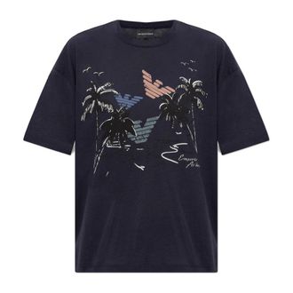 Emporio Armani Lichtgewicht Jersey T-Shirt met Multicolor Print - Dames - T-shirts - Blauw - M - Katoen - Tops