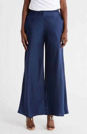 Renee C Satin Wide Leg Pants in Navy at Nordstrom Rack, Size Medium