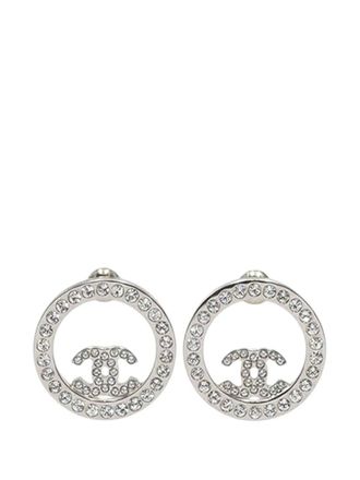 Chanel 2022 Silver Plated CC Rhinestones Round Push Back Earrings costume earrings - women - Metal/Other - One Size