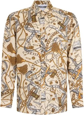 Moschino Geprinte Zijden Blouse - Heren - Casual Overhemden - Beige - XL - Overhemden