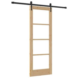 Berkfield Home Sliding Door with Hardware Set 73.5x198.5 cm Solid Wood Pine in Brown