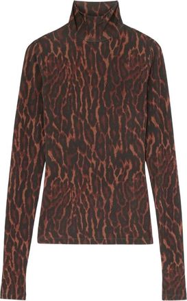 Ganni Dolcevita in jersey lucido stampato - - Knitwear - Donna - Marrone - S