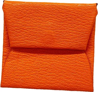Herm&egrave;s Orange Poppy Chevre Myzore Leather Coin Purse/Coin Case (Pre-Owned)
