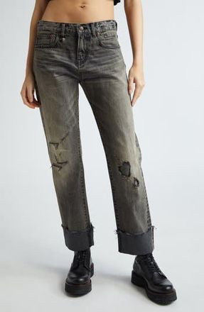 R13 Romeo Cuffed Straight Leg Jeans in Hayne Selvedge Black at Nordstrom Rack, Size 24