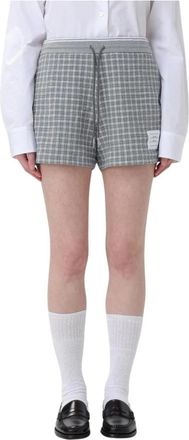 Thom Browne Korte Broeken, Dames, Grijs, S, Wol, Grijze Shorts met Ruitpatroon en Trekkoord