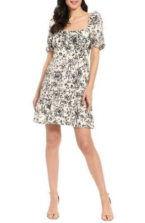 London Times Puff Sleeve Empire Waist Dress in Ivory/Black at Nordstrom Rack, Size 16