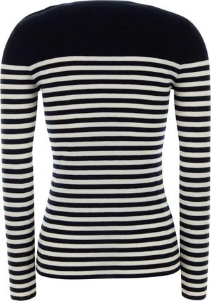 Prada Womens Striped Virgin Wool Sweater Navy