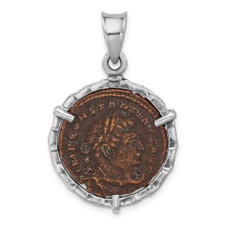 Diamond2Deal Sterling Silver and Bronze Antiqued Roman Constantine l Coin Pendant with a Certificate of Authenticity