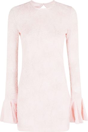 Rotate Pink Mesh Frill Bell-Sleeves Lace Polyester Mini Dress