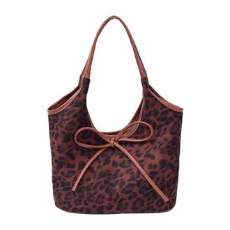 Generic Cymwer Women Leopard PU Tote Bag Shoulder Handbag Large Capacity Daily (Wine Red)
