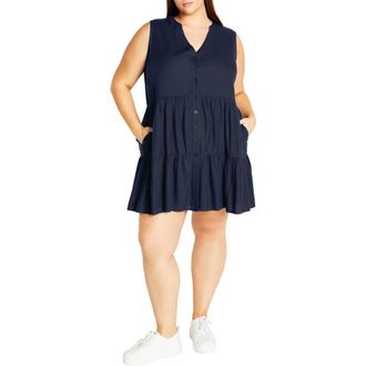 City Chic Saddie Tiered Button-Up Dress in Navy at Nordstrom Rack, Size L/20W