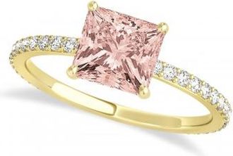 Allurez Princess Morganite & Diamond Hidden Halo Engagement Ring 18k Yellow Gold (0.89ct)