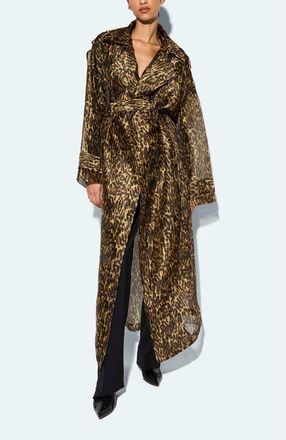 Sally Lapointe Organza Leopard Double Breasted Trench at Nordstrom, Size X-Small