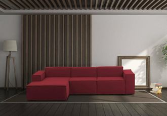 Dmora Sof&aacute; Fijo Dflori, Sof&aacute; Modular 3 Plazas Pen&iacute;nsula Izquierda, 100% Made In Italy, Sof&aacute; Moderno En Tela, Cm 300x170h70, Rojo - Dmora