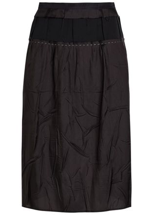 Maison Margiela Layered Satin Midi Skirt - Black - 38 (UK6 / XS)