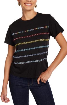 Lauren Moshi Ursula Crystal Evil Eye Stripe Top in Black at Nordstrom, Size X-Small