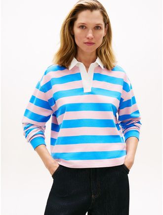 Tommy Hilfiger Womens Stripe Rugby Polo T-Shirt - Pink - XS