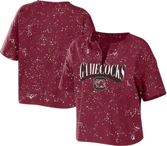 WEAR by Erin Andrews Womens WEAR by Erin Andrews Garnet South Carolina Gamecocks Bleach Wash Splatter Cropped Notch Neck T-Shirt at Nordstrom, Size Xx-Large