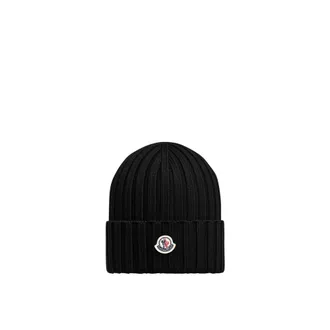 Moncler Moncler Logo Wool Beanie, Women, Black, Size: One Size