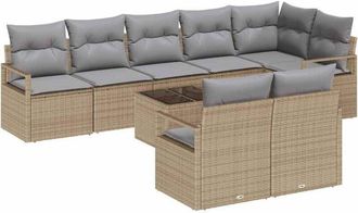 vidaXL Juego De Sof&aacute; 9 Pcs Beige Y Gris Claro Rat&aacute;n Sint&eacute;tico Vidaxl