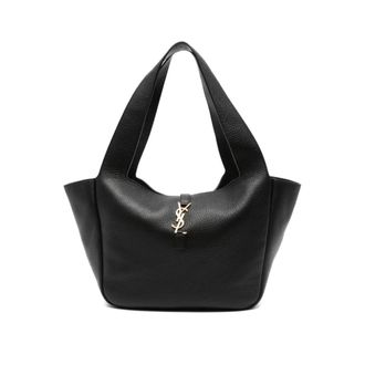 Saint Laurent Tassen, Dames, Zwart, ONE Size, Leer, Zwarte leren tote tas met overslagriem