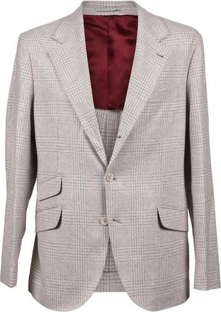 Brunello Cucinelli MenS Sand Wool Blend Check Suit, Size 44