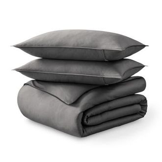 Bare Home 400 Thread Count Organic Cotton Sateen Duvet Cover and Sham Set in Grey at Nordstrom, Size Queen