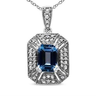 House of Brilliance Silver Blue Topaz and Diamond Accent Art Deco Style Pendant Necklace in White at Nordstrom