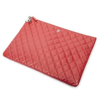 Chanel Pre-owned Womens Large Charm O-Case Zip Clutch - Red - One Size