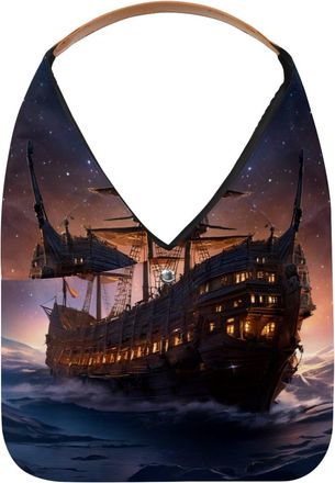 Generic Ancient Space Ship Reusable Lightweight Grocery Bags - Foldable Into Compact Pouch, Washable & Sturdy, Multipurpose for Shopping and Travel