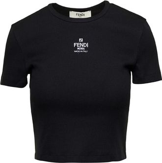 Fendi T-Shirts, female, Black, Size: M Ribbed Cropped T-shirt