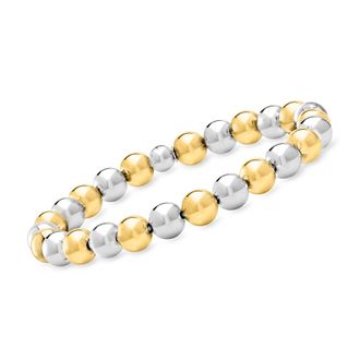 Ross-Simons Italian 8mm Sterling Silver and 18kt Gold Over Sterling Bead Stretch Bracelet