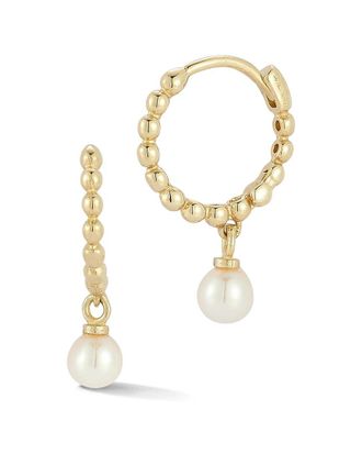 Ember Fine Jewelry 14K 4Mm Pearl Charm Beaded Huggie Earrings