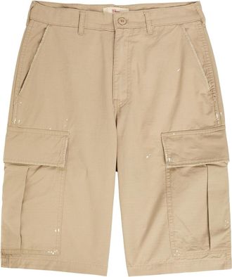 Cherry Los Angeles Paint-splatter Cotton Cargo Shorts - Stone - 36 (W36 / XL)