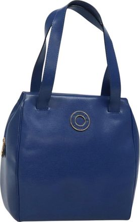 Celine Circle Logo Handbag Leather Blue Leather Bag (Pre-Owned)