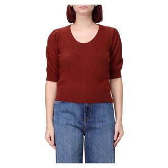 Twinset Maglioncino a maniche corte in misto angora con spilla rimovibile in piume - - Knitwear - Donna - Rosso - M