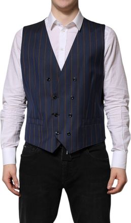 Dolce & Gabbana Blue Stripes Wool Formal Men Waistcoat Mens Vest