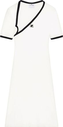 Courr&egrave;ges asymmetric-neck mini dress - women - Cotton - S - White