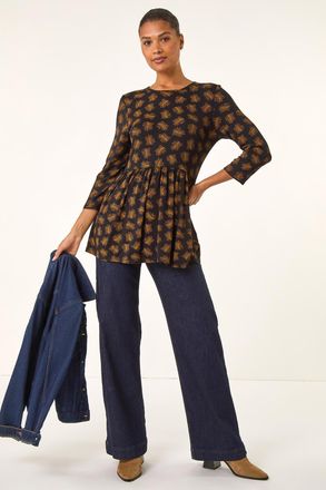 Roman Abstract Print Stretch Tunic Top