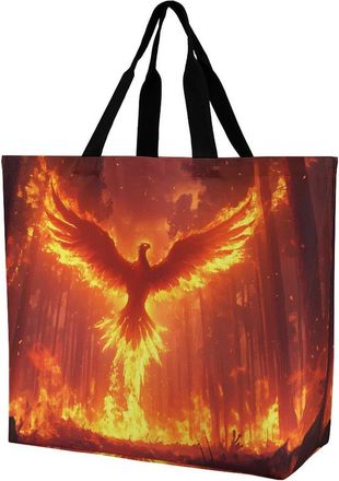 Generic Phoenixs And Fire Reusable Shopping Bags Large Capacity Grocery Bag Heavy Duty Tote for Women 40x40x16cm