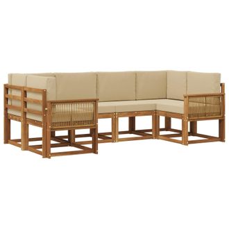 vidaXL Conjunto De Sof&aacute;s De Exterior Con Coj&iacute;n 6 Pcs Natural Y Beige Vidaxl