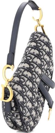 Dior Borsa a spalla Saddle mini in tela con motivo Oblique - Blu