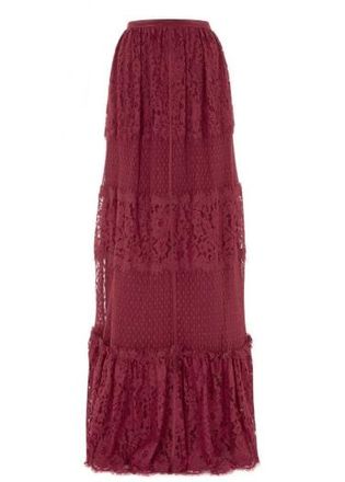 Temperley London Dark Red Constance Lace Panelled Skirt Size S