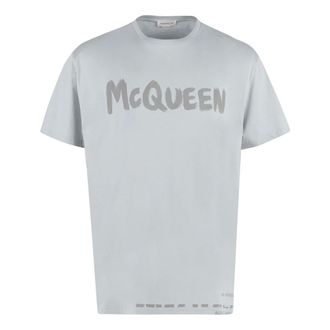 Alexander McQueen Alexander McQueen, T-Shirts, male, Gray, Size: XL Graffiti Logo T-Shirt