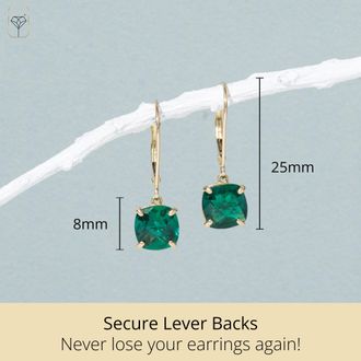 MAX + STONE Solid 14k Yellow or White Gold 8mm Cushion Cut Dangle Gemstone Earrings
