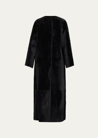 Yves Salomon Manteau Lamb Shearling Collarless Long Coat