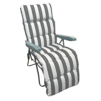 Trade Shop Trade Shop - Sedia A Sdraio Con Cuscino Imbottito A Righe Bianca Grigia 73x60x102 Cm Reclinabile 512003