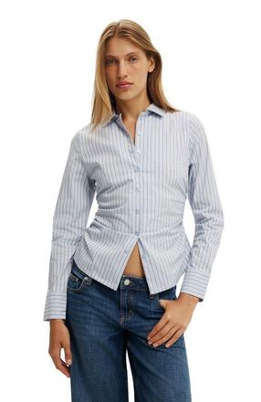 Cotton On Womens Peyton Gathered Long Sleeve Shirt in Brenda Pinstripe Blue at Nordstrom, Size 10